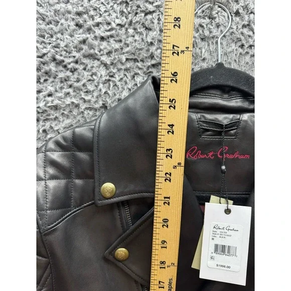 NWT Robert Graham Colter Lambskin Leather Biker Jacket Black Womens Size M $1998